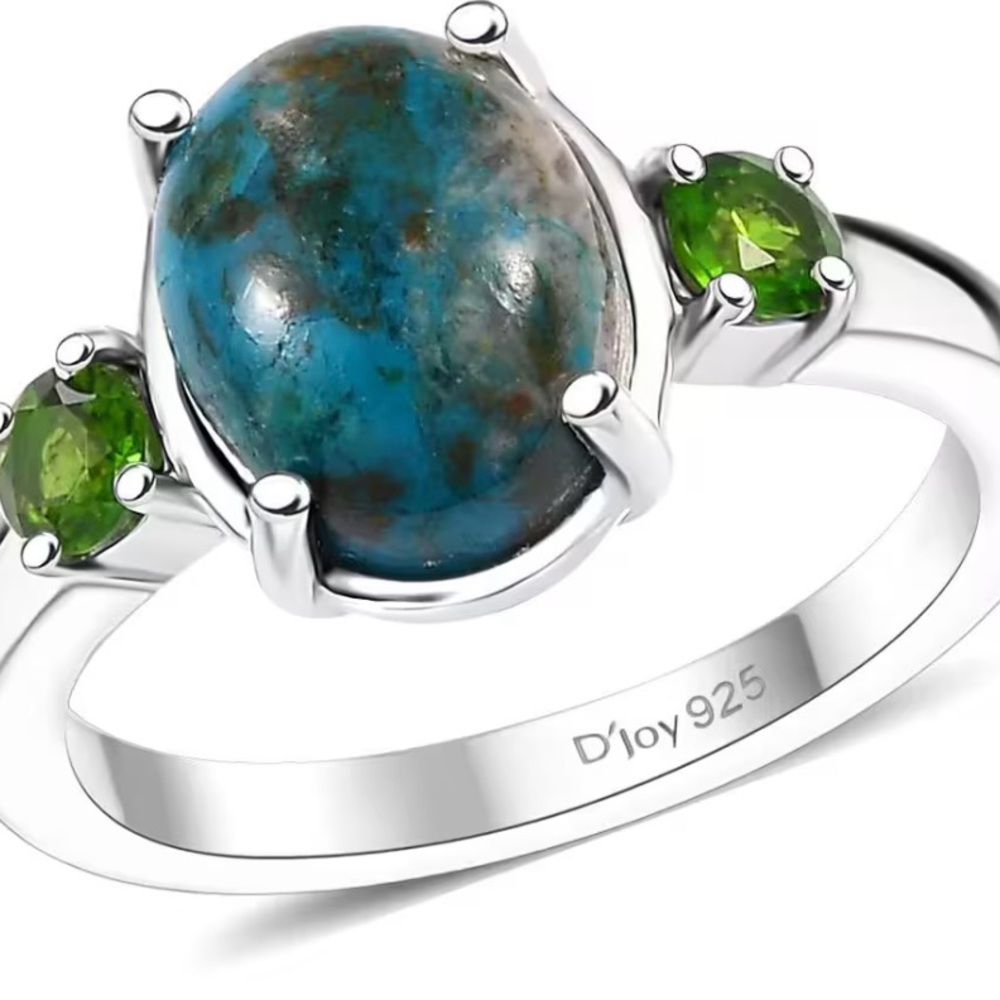 Table Mountain Shadowkite And Chrome Diopside 2.35 Carat Ring In Sterling Silver